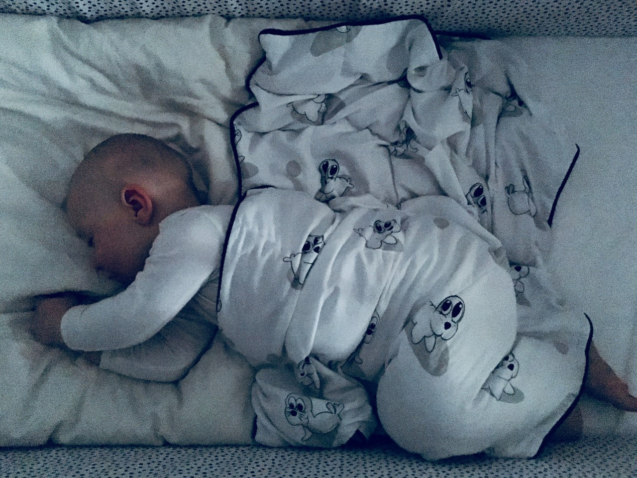 Xander sover på siden med tyngdedyne